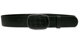 Breiter Ledergürtel Profil, Schnalle mit kroko Leder schwarz
